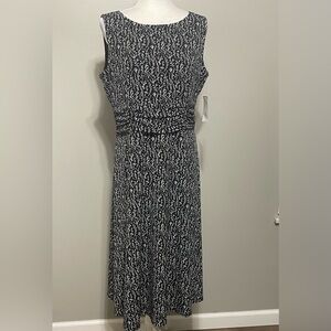 New LAURA JEFFRIES Women's Dress 14 Sleeveless Ruched Waist Dark Floral Stretch